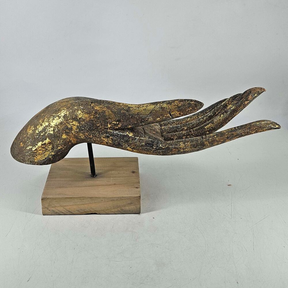 Hand of Buddha Thai figurine wood carved gold gilt on stand - Picture 4 of 6